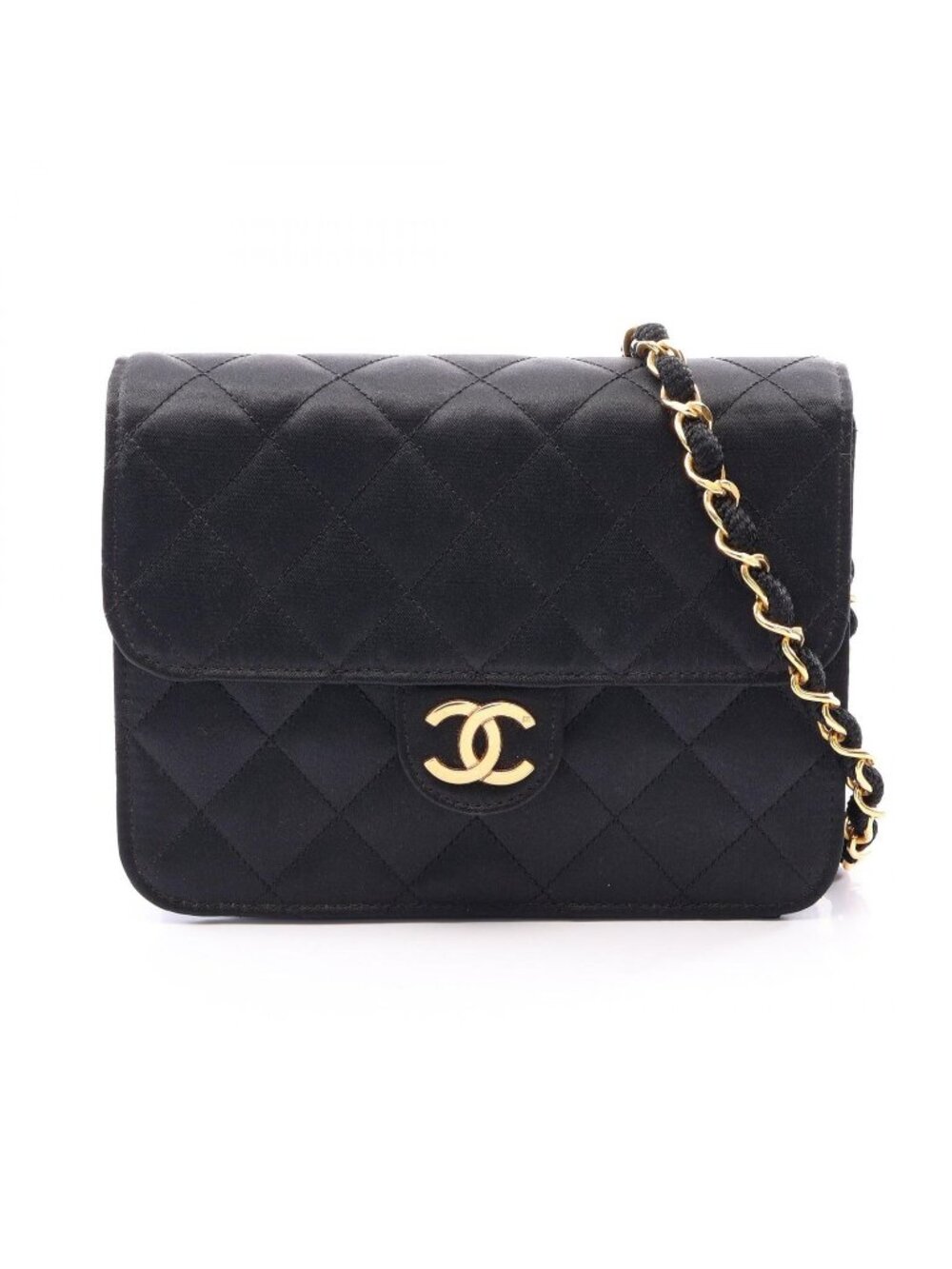 Chanel Shoulder Bag Quilted Black Fabric Mini Chain